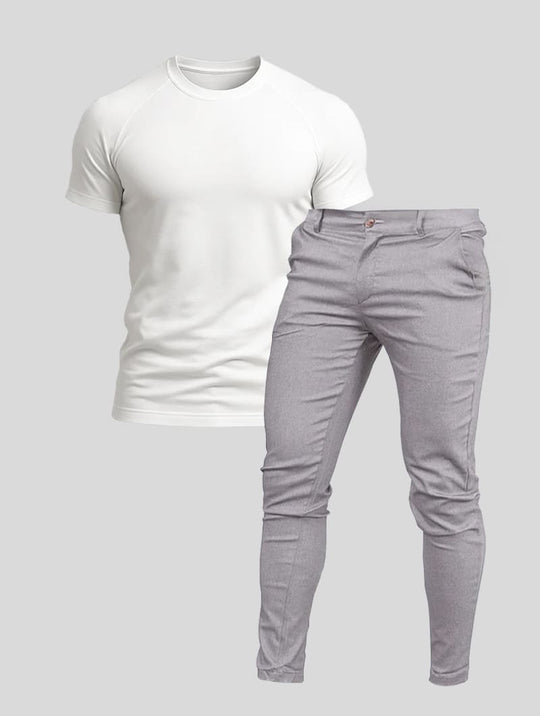 Smart Fit Set | Noa Pants Light Grey + Aleano White T-Shirt