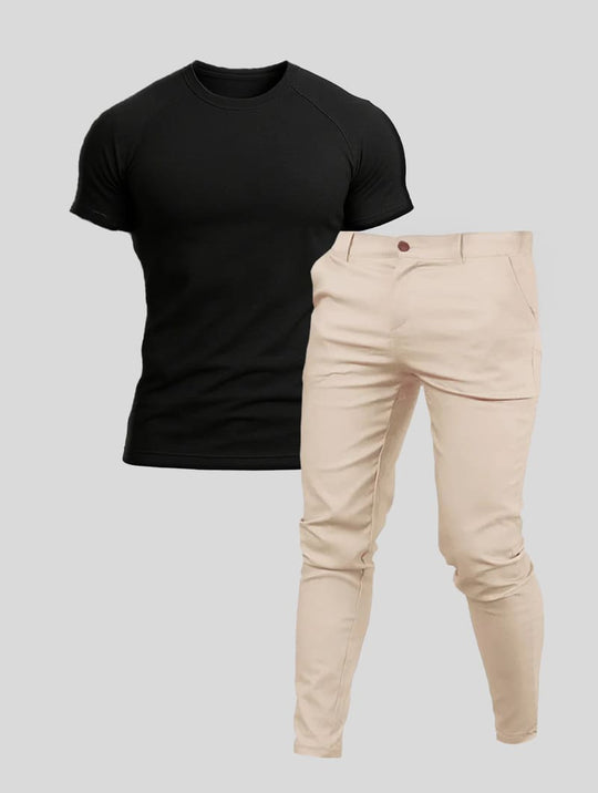 Smart Fit Set | Noa Pants Khaki + Aleano Black T-Shirt
