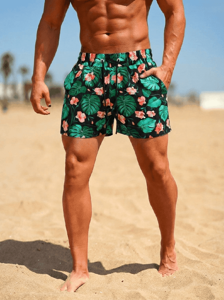 Mondeo Swim Shorts -  Black Hibiscus