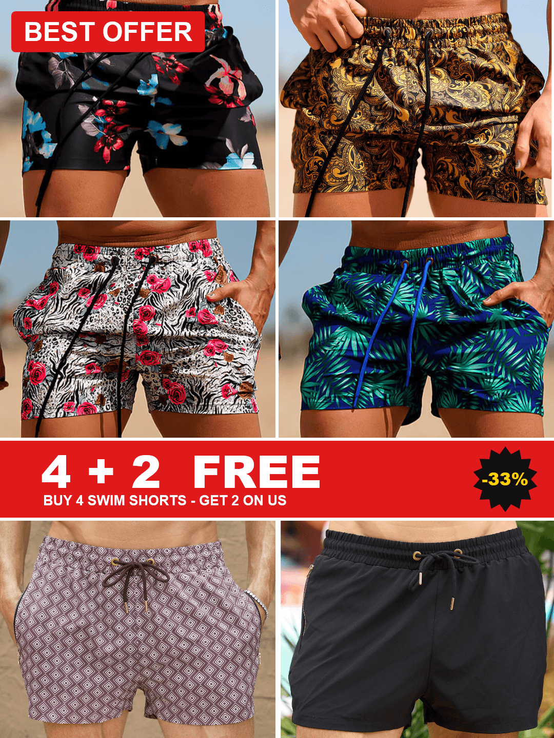 Aldo Swim Shorts 4 PACK + 2 Pairs FREE