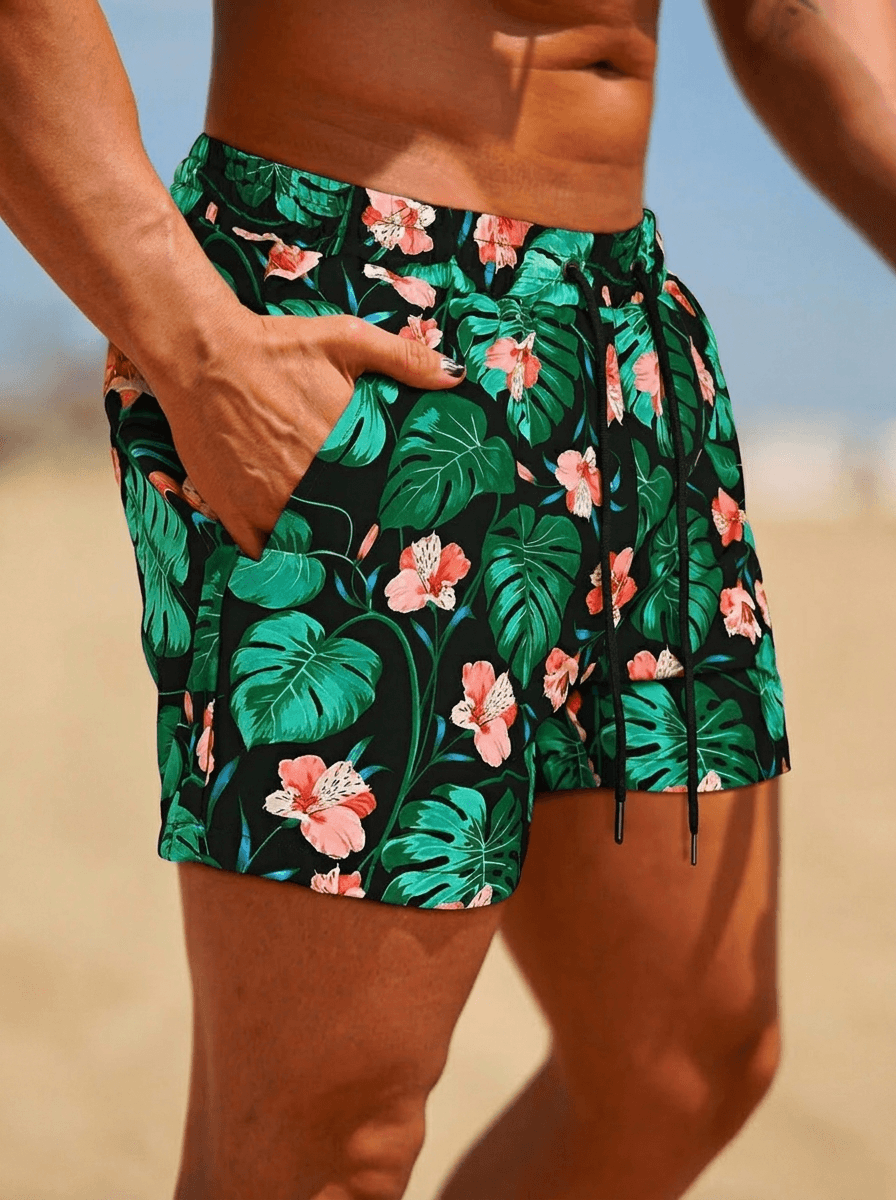 Mondeo Swim Shorts -  Black Hibiscus