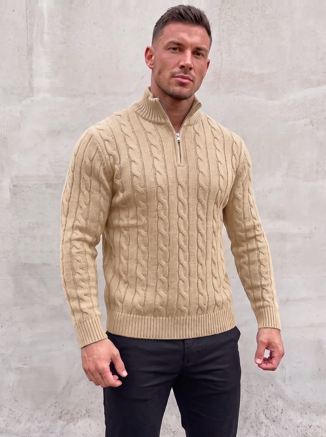 Arturo Cable-Knit Sweater - Beige - front view