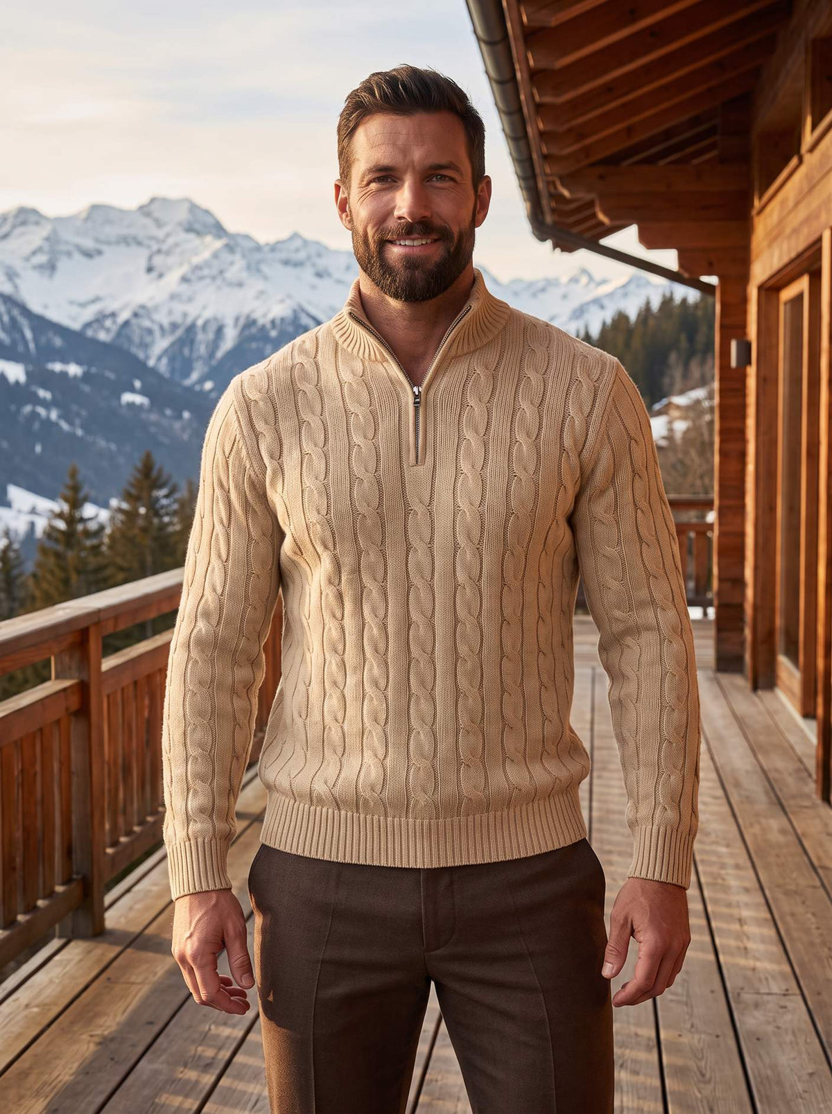 Arturo Cable-Knit Sweater - Beige - lifestyle