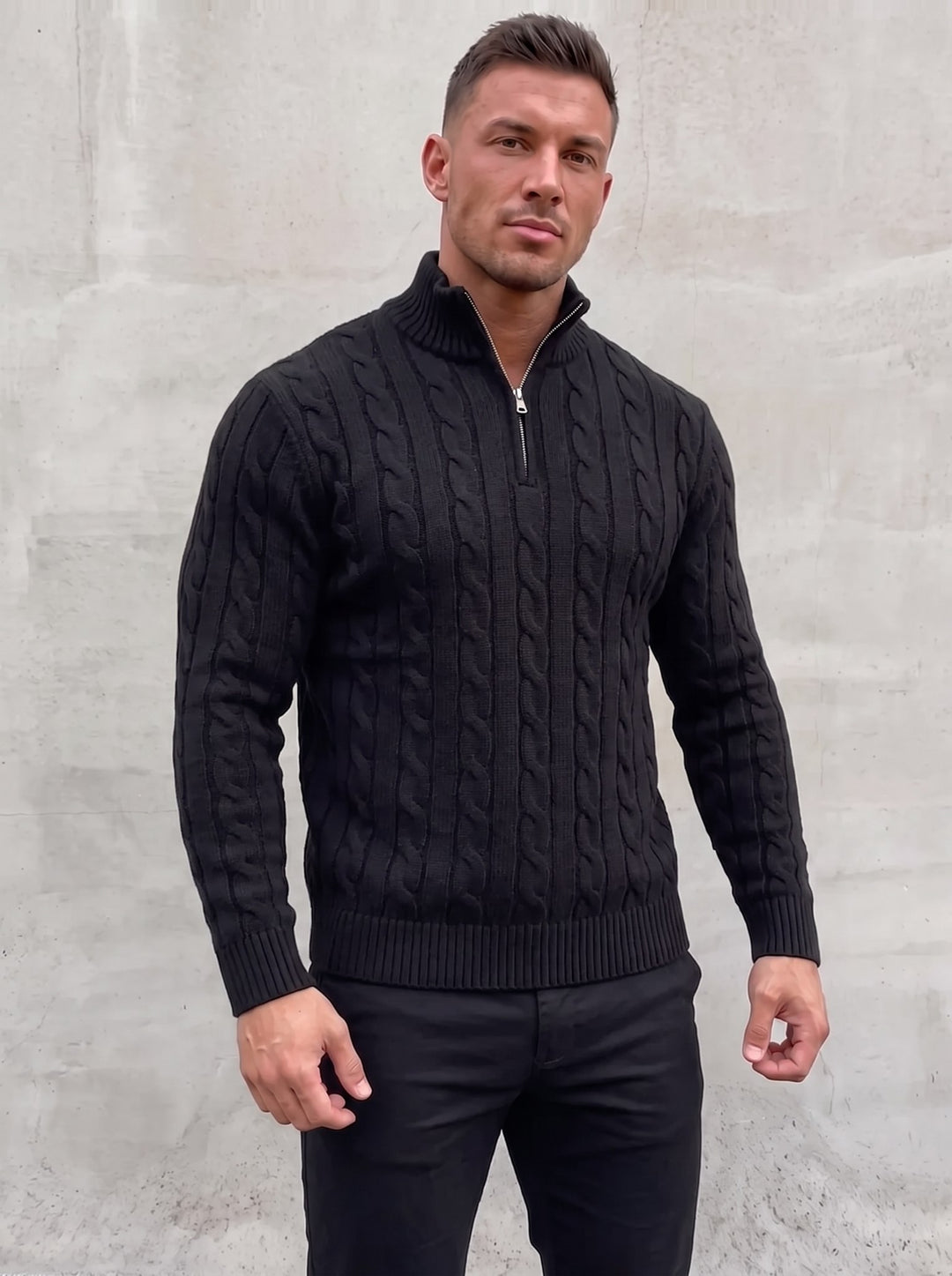 Arturo Cable-Knit Sweater - Black - front view