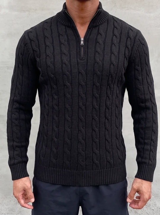 Arturo Cable-Knit Sweater - Black - front detail