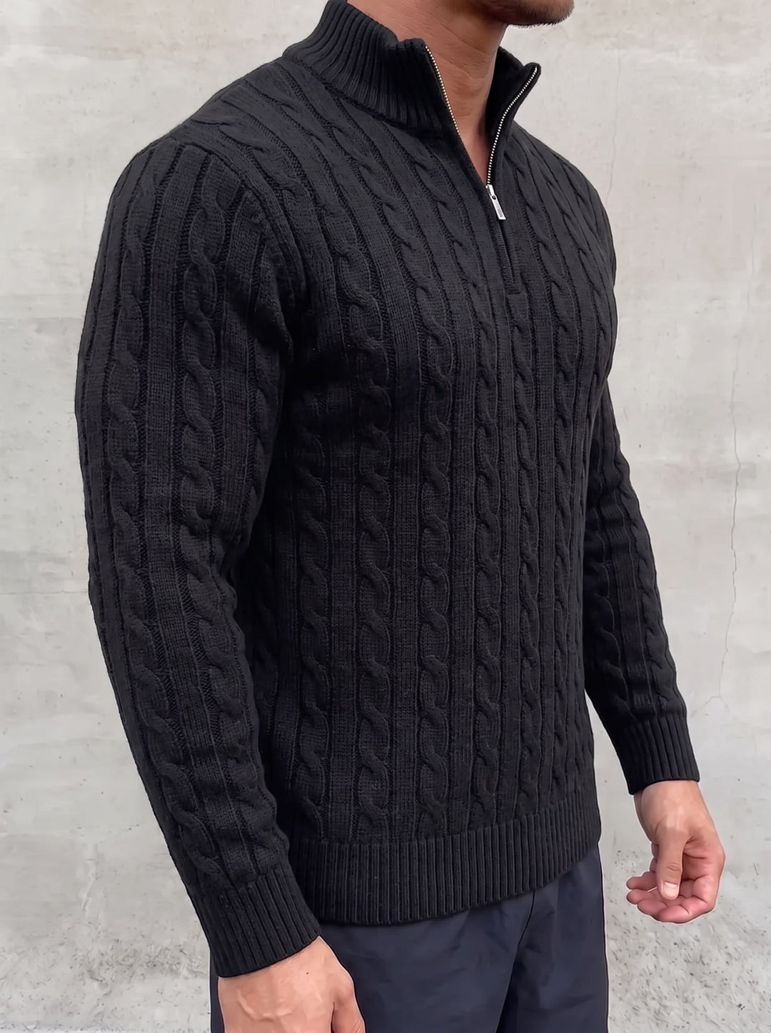 Arturo Cable-Knit Sweater - Black - side view