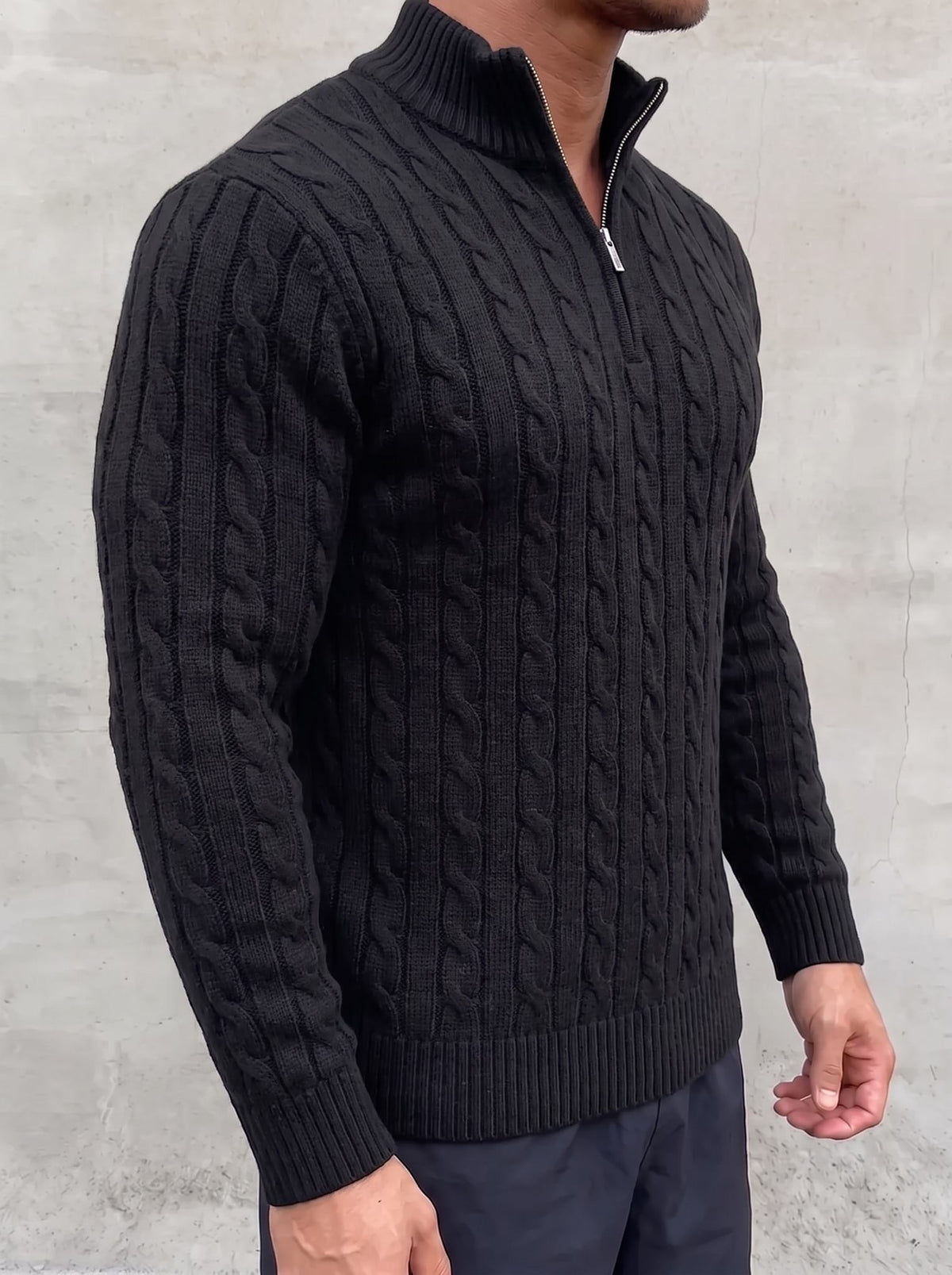 Arturo Cable-Knit Sweater - Black - side view