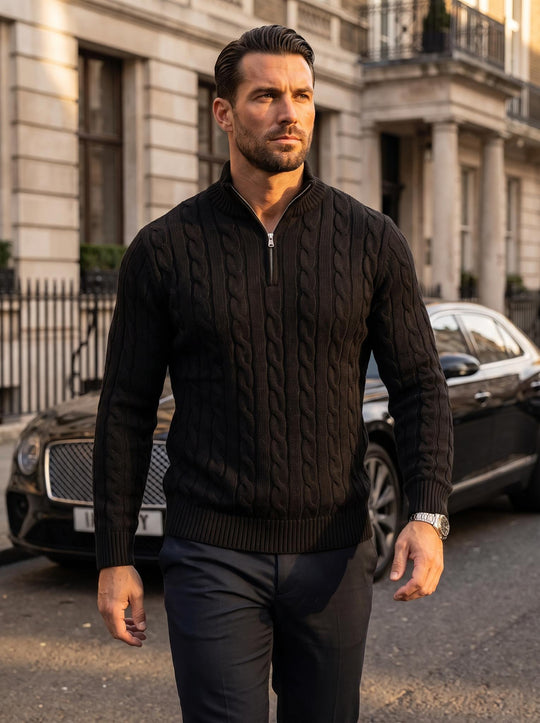 Arturo Cable-Knit Sweater - Black - lifestyle