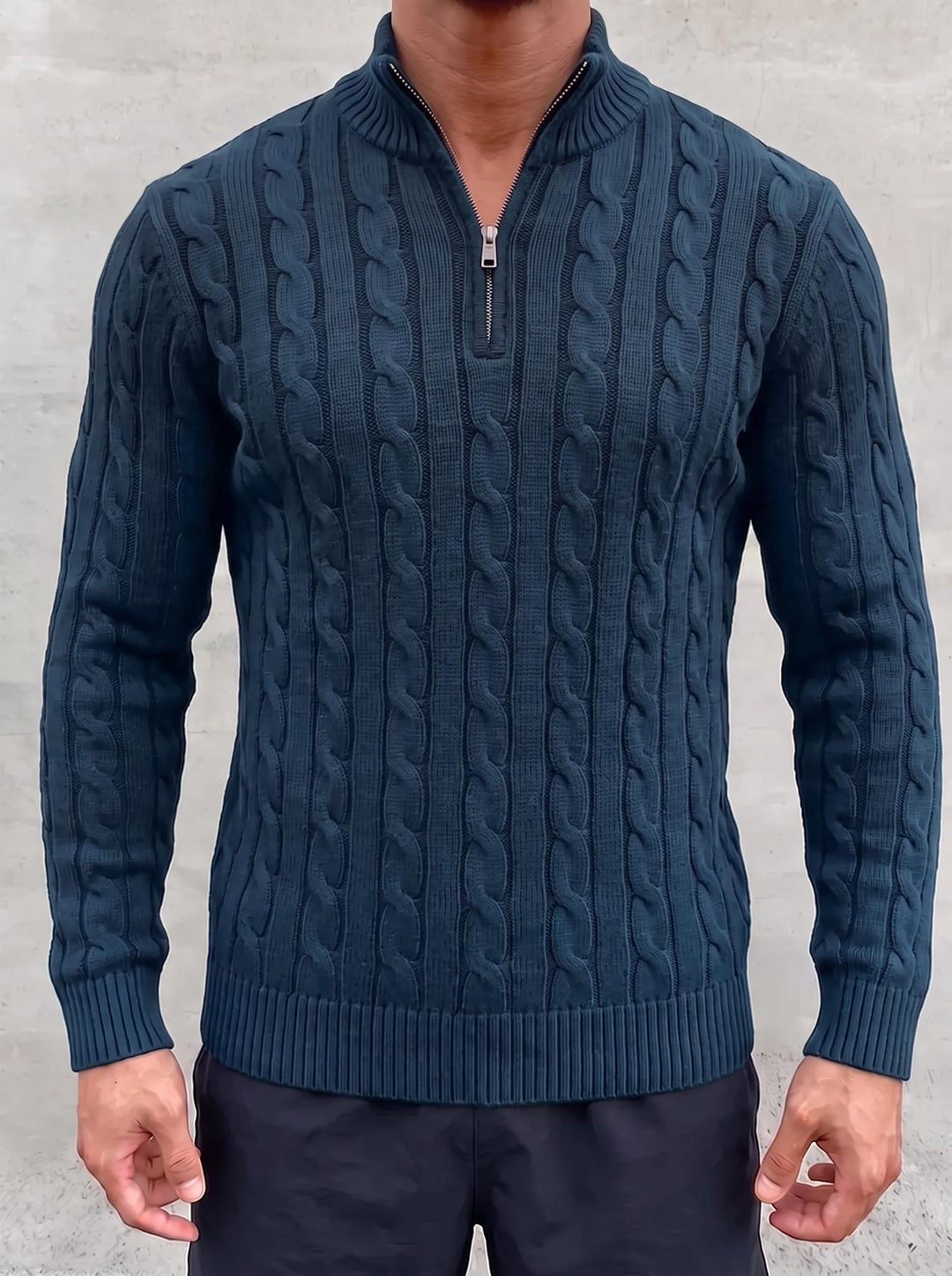 Arturo Cable-Knit Sweater - Blue - front detail