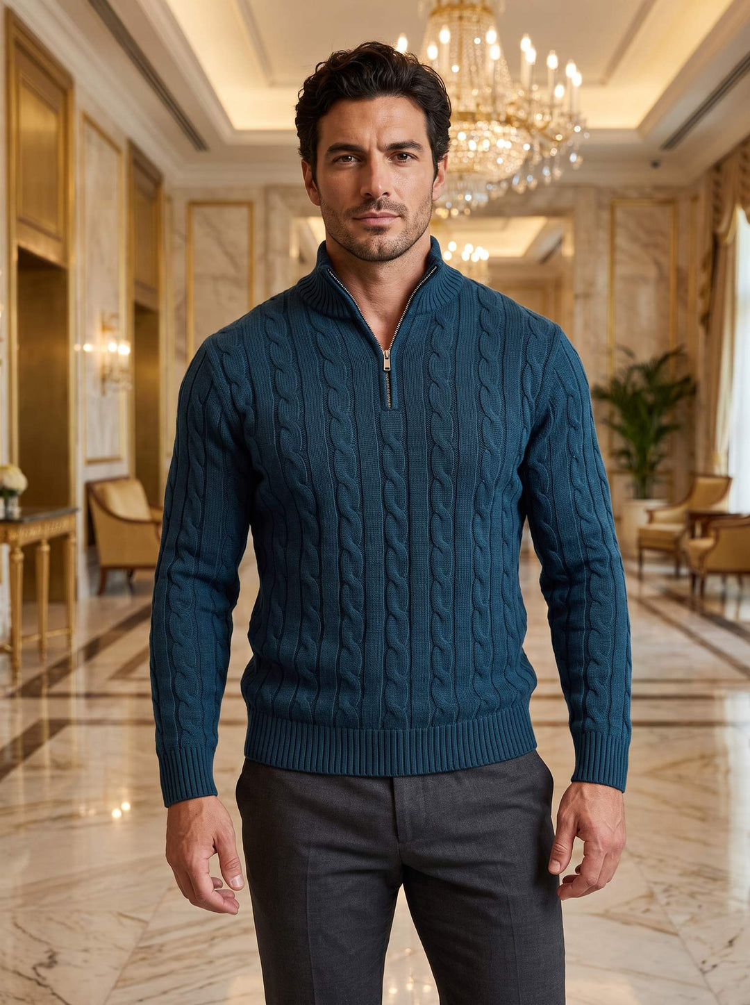 Arturo Cable-Knit Sweater - Blue - lifestyle