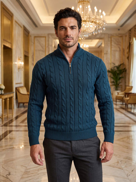Arturo Cable-Knit Sweater - Blue - lifestyle