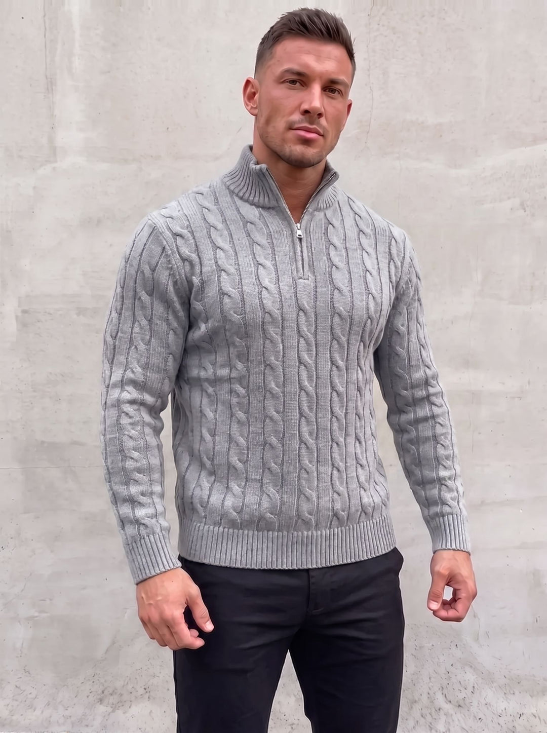 Arturo Cable-Knit Sweater - Light Grey - front view