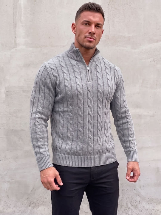 Arturo Cable-Knit Sweater - Light Grey - front view