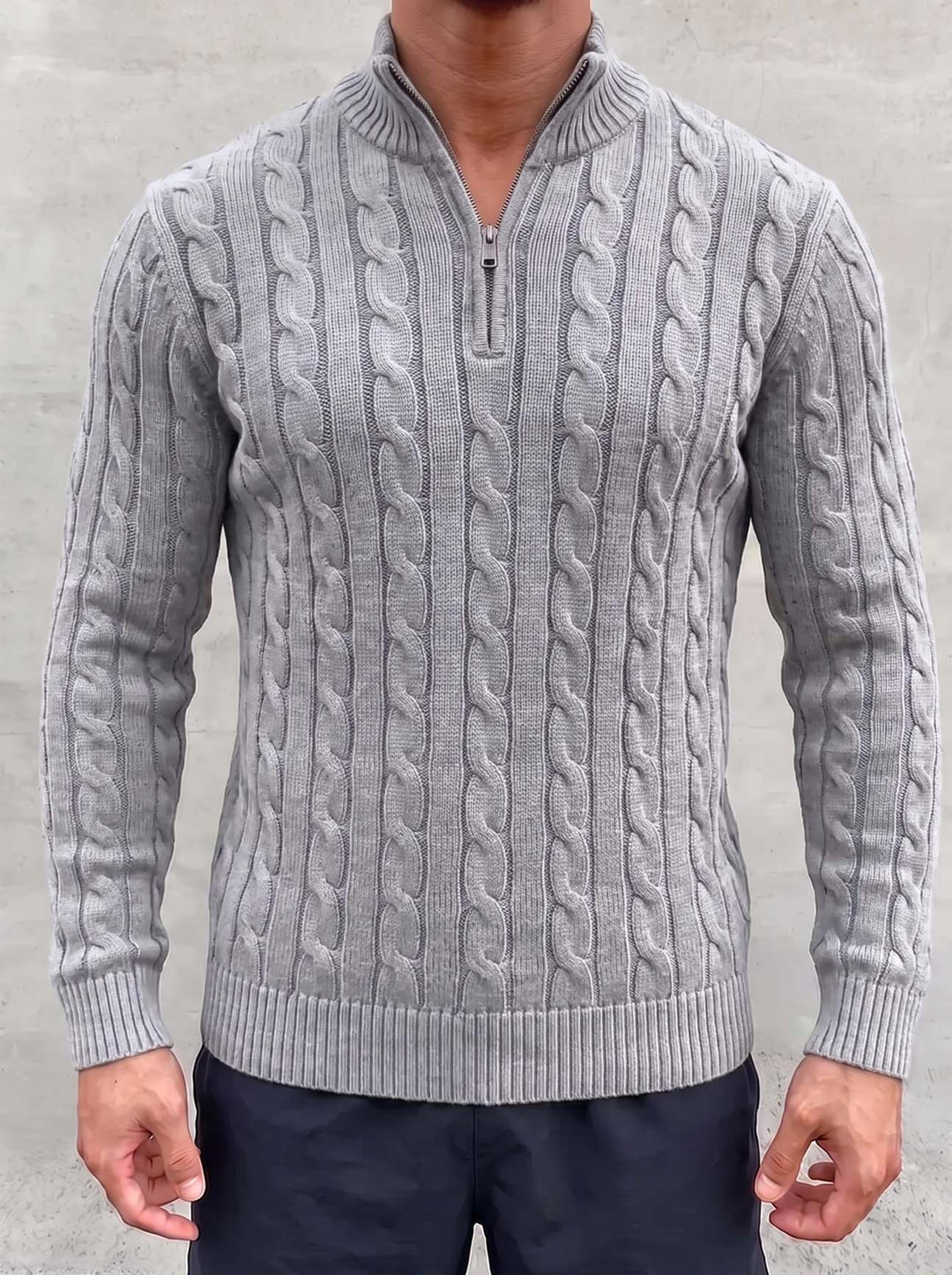 Arturo Cable-Knit Sweater - Light Grey - front detail