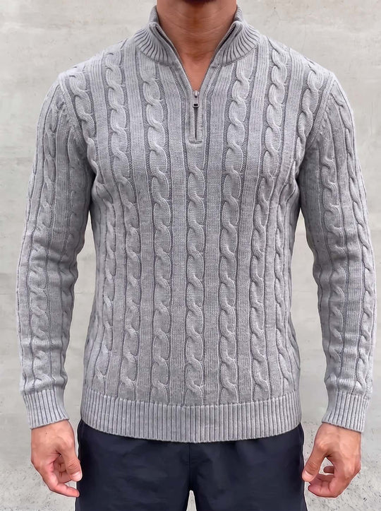 Arturo Cable-Knit Sweater - Light Grey - front detail