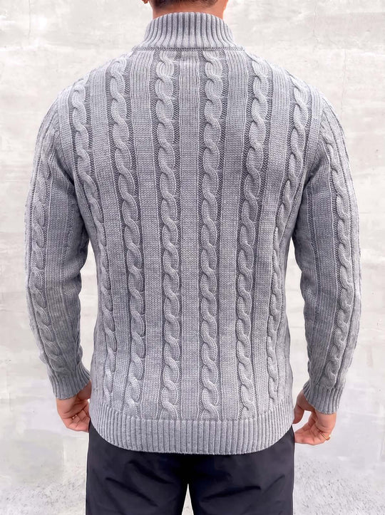 Arturo Cable-Knit Sweater - Light Grey - back view