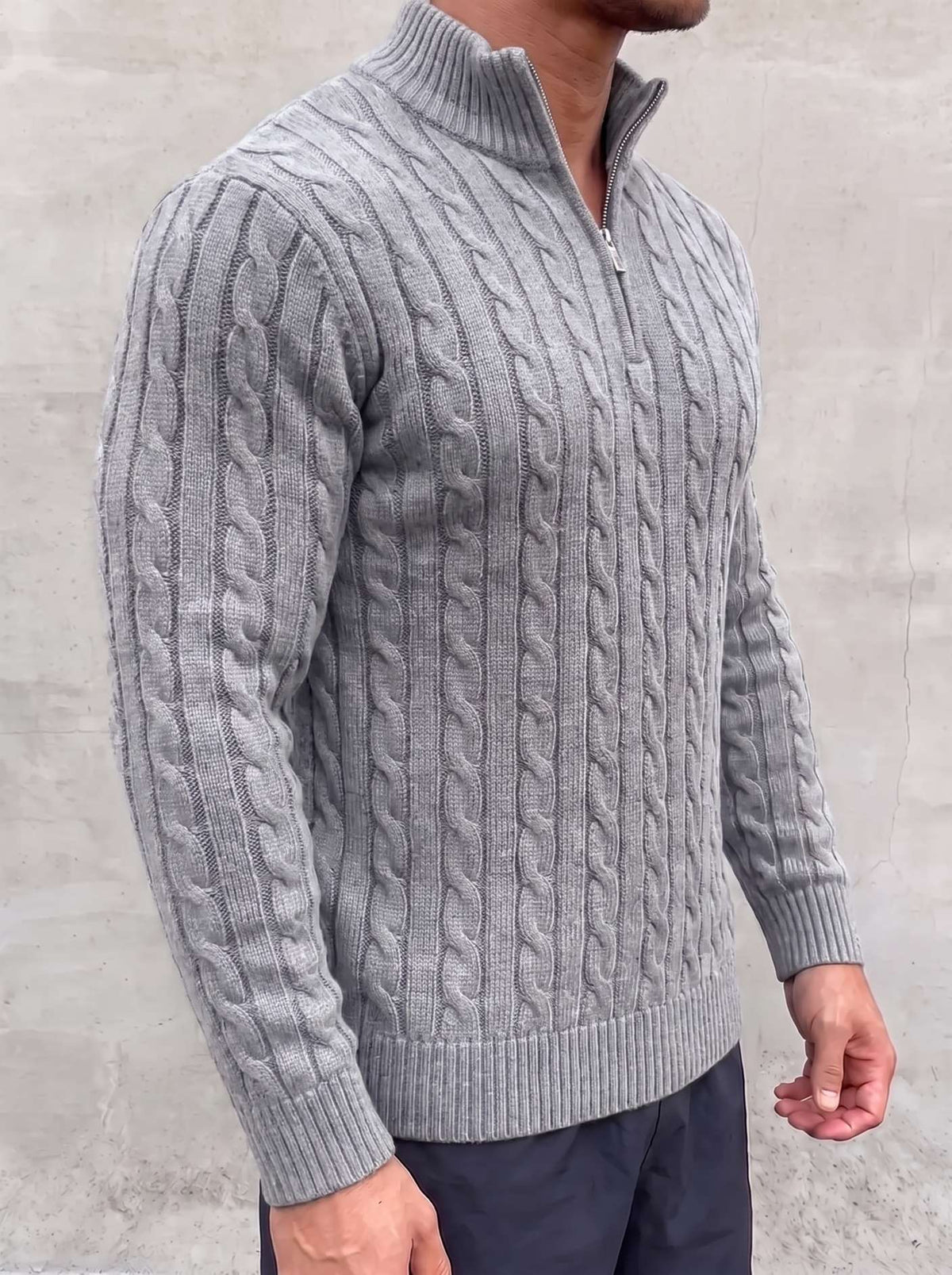Arturo Cable-Knit Sweater - Light Grey - side view