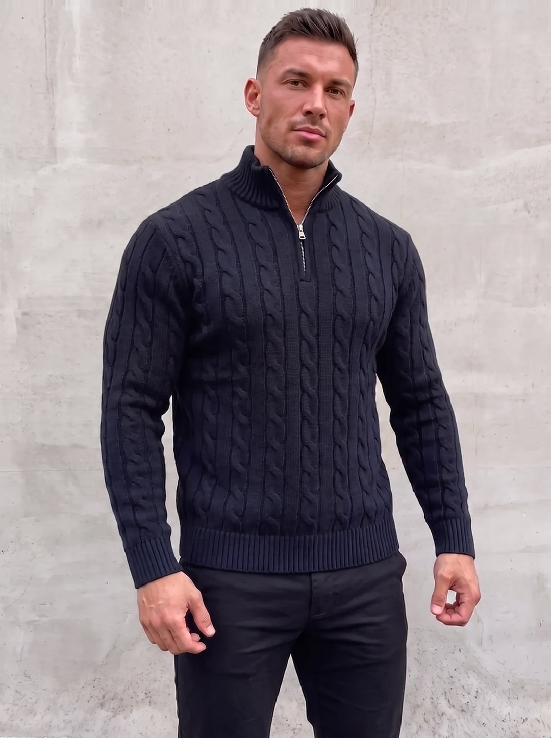 Arturo Cable-Knit Sweater - Navy Blue - front view