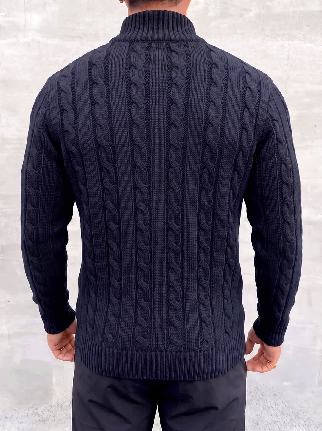 Arturo Cable-Knit Sweater - Navy Blue - back view