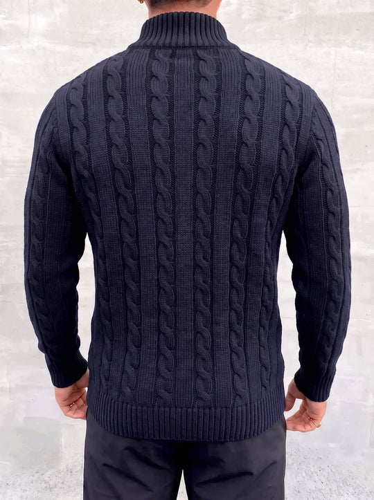 Arturo Cable-Knit Sweater - Navy Blue - back view