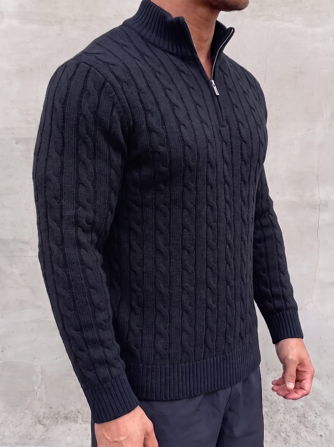 Arturo Cable-Knit Sweater - Navy Blue - side view