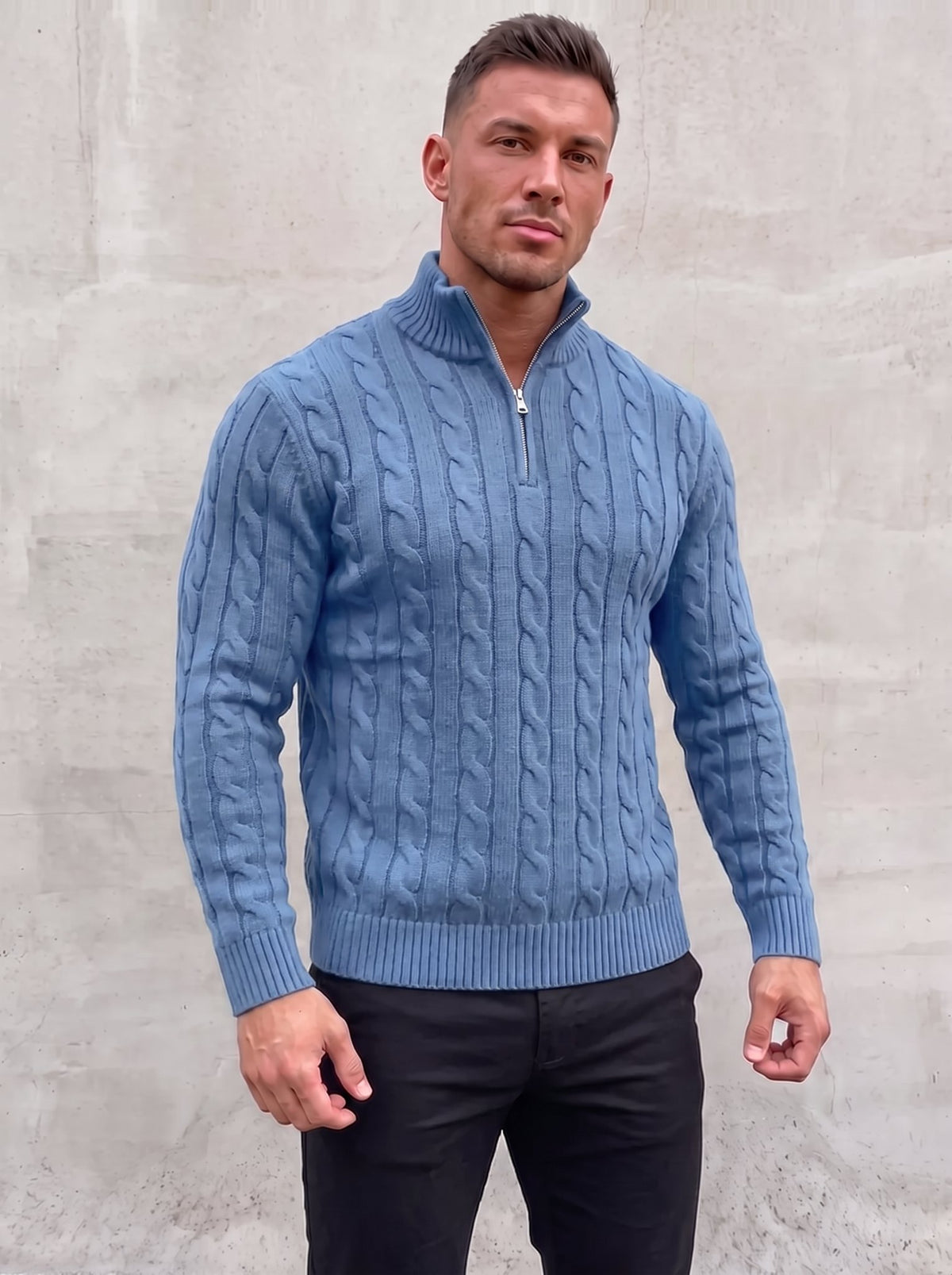 Arturo Cable-Knit Sweater - Sky Blue - front view