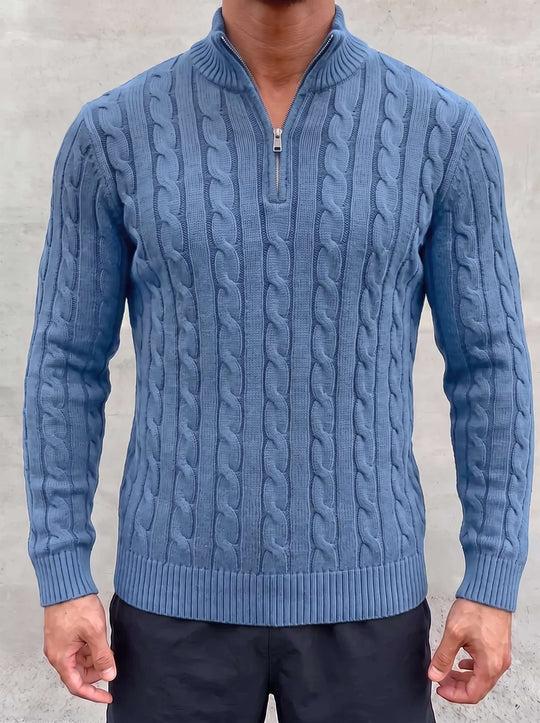 Arturo Cable-Knit Sweater - Sky Blue - front detail