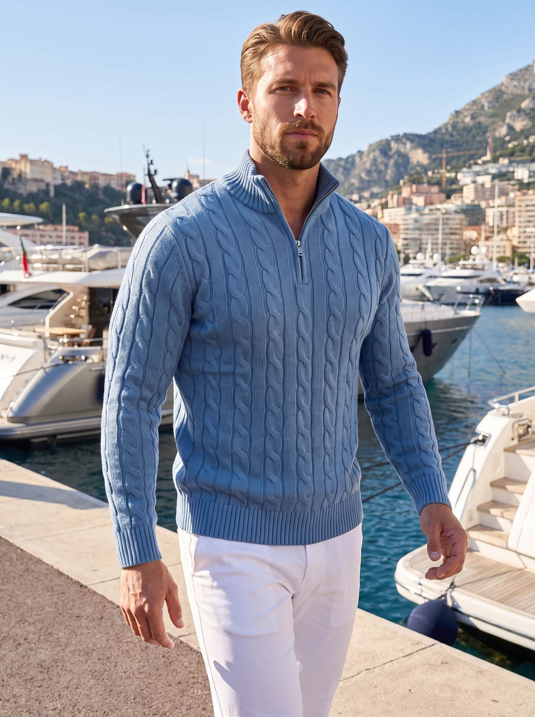 Arturo Cable-Knit Sweater - Sky Blue - lifestyle
