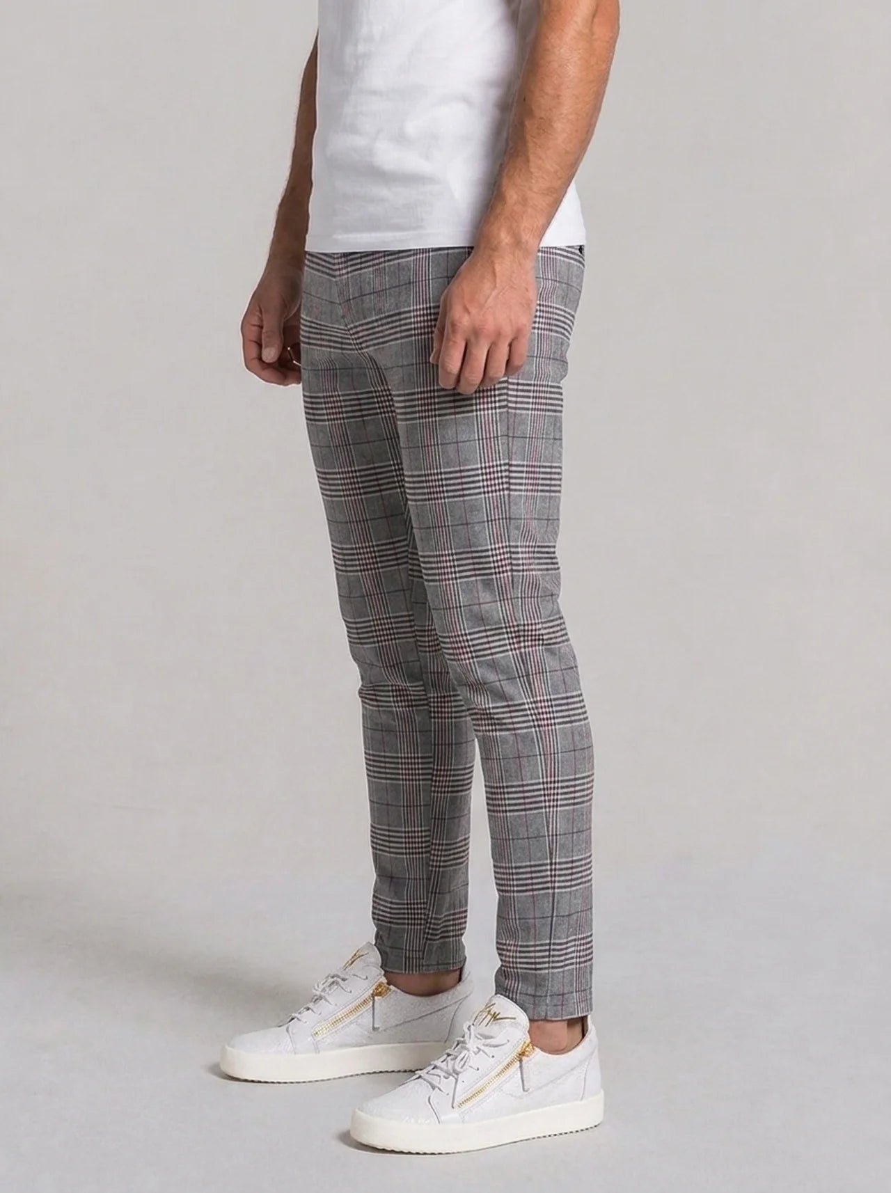 Aurelio Check Trousers - Grey
