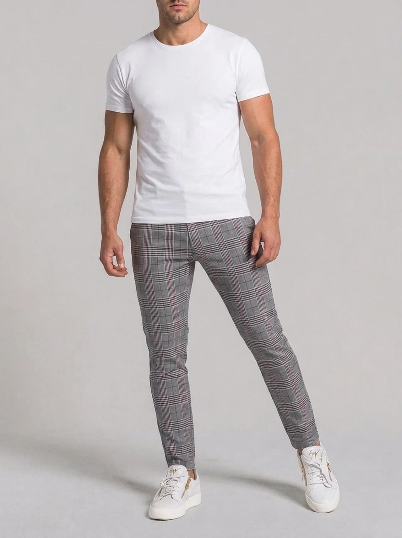 Aurelio Check Trousers - Grey