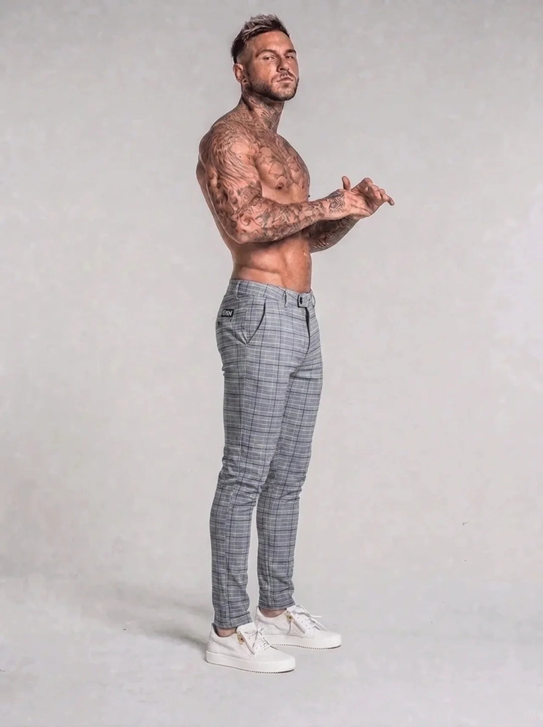 Emilio Check Trousers - Light Grey