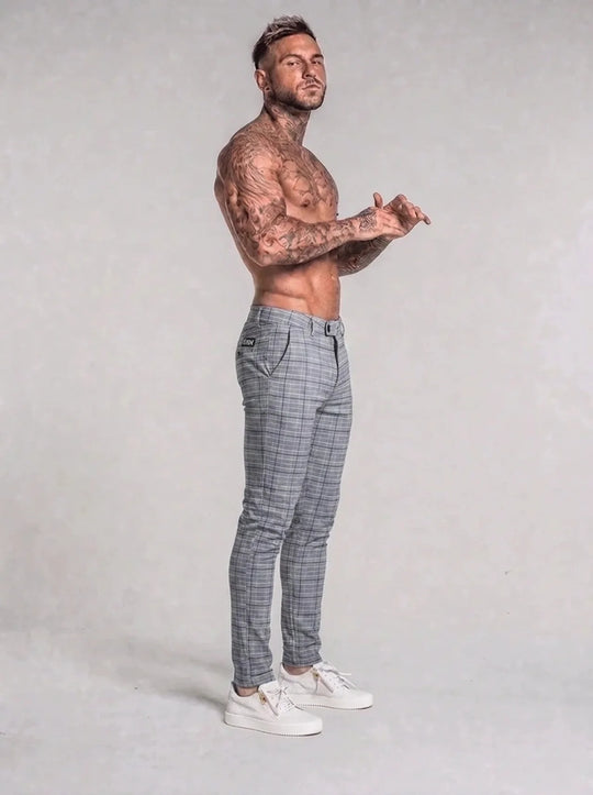 Emilio Check Trousers - Light Grey