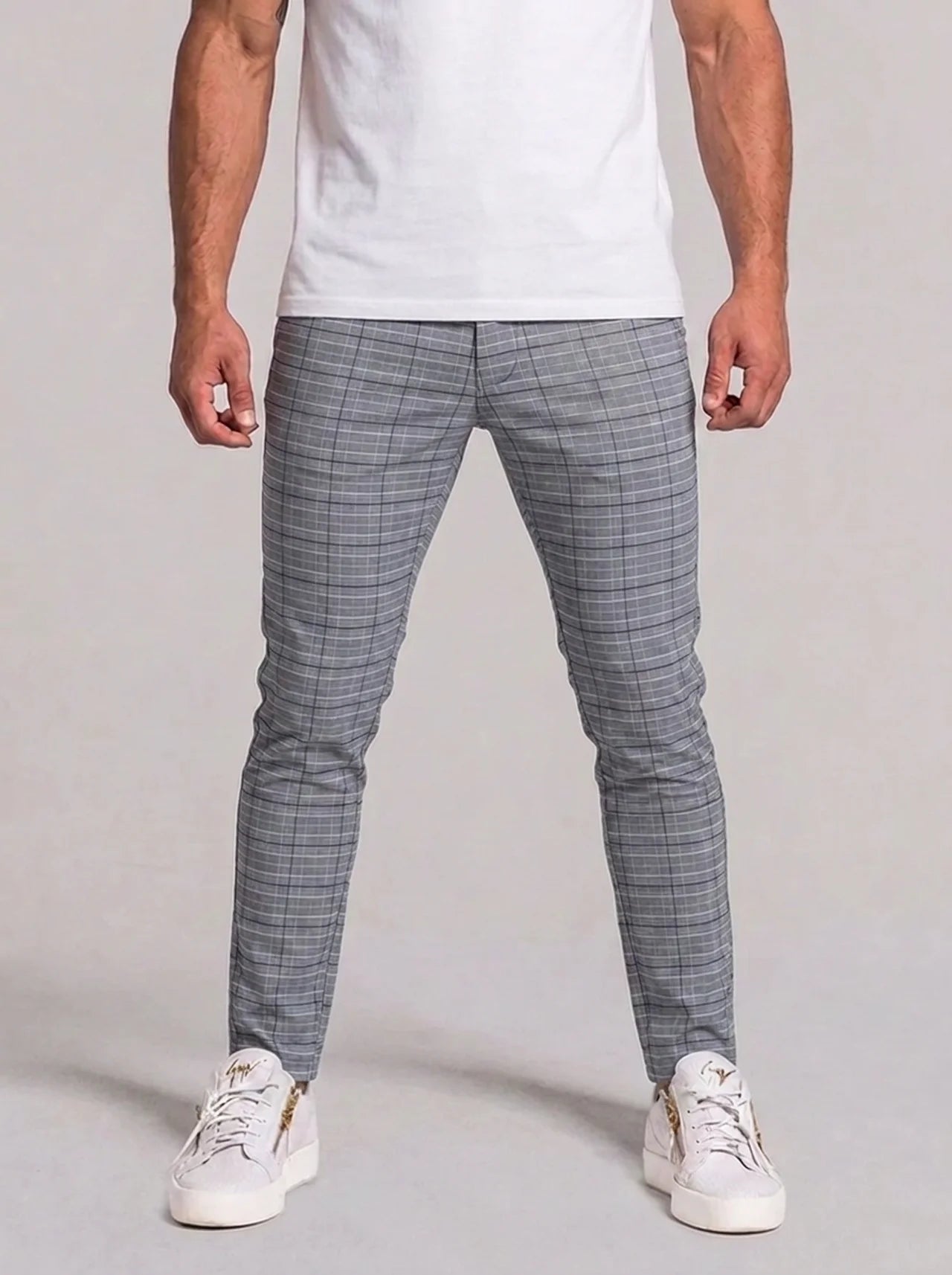 Emilio Check Trousers - Light Grey