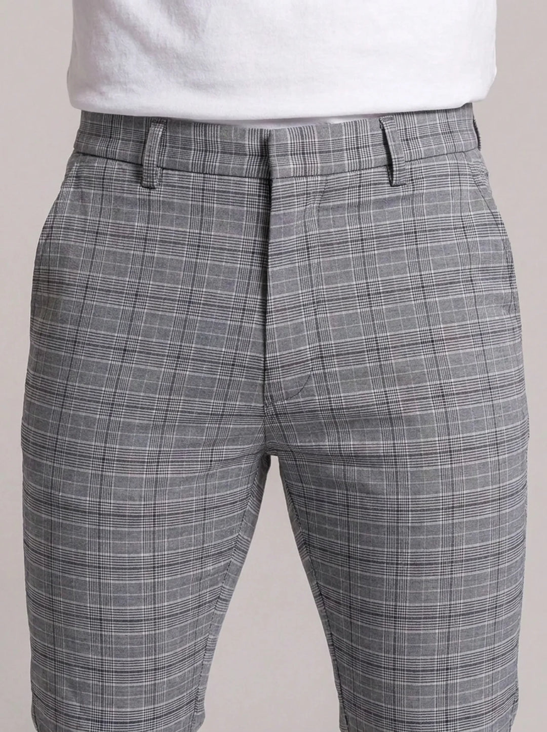 Emilio Check Trousers - Light Grey