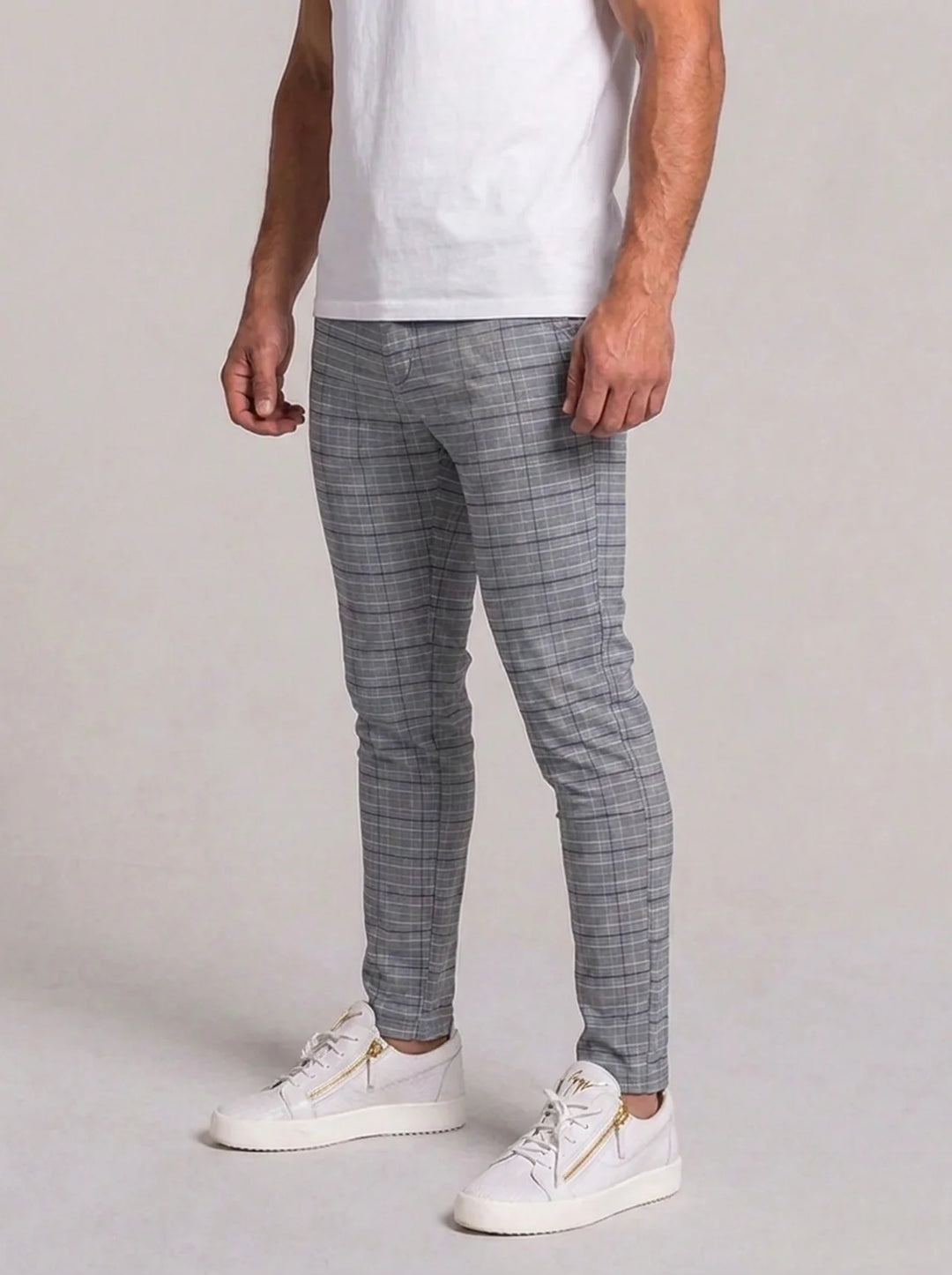 Emilio Check Trousers - Light Grey