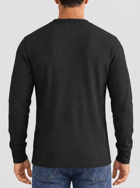 Henley Aviero Waffle Sweater - Black