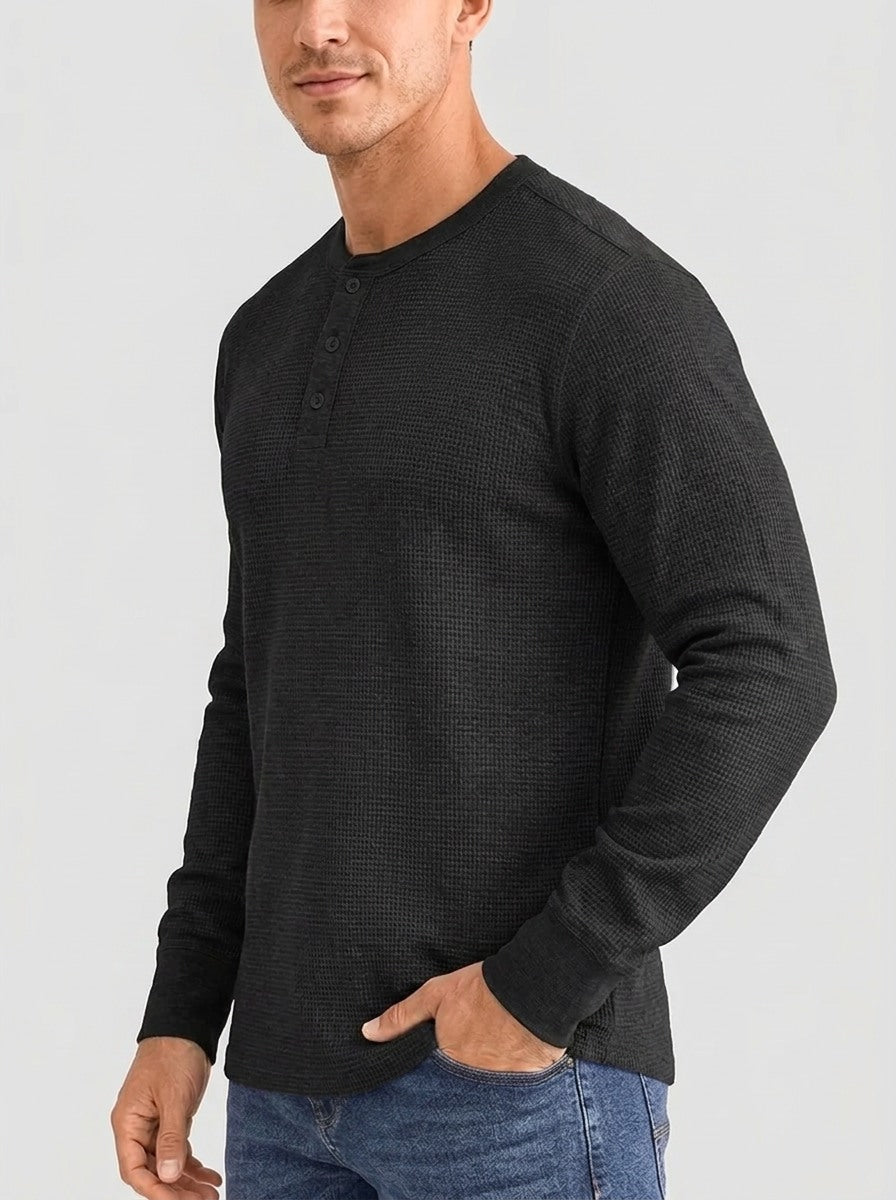 Henley Aviero Waffle Sweater - Black