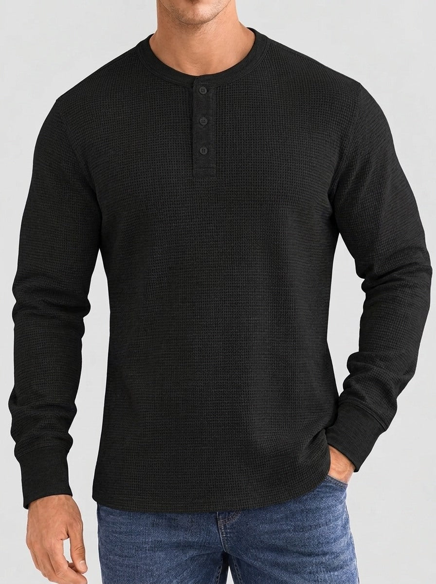 Henley Aviero Waffle Sweater - Black