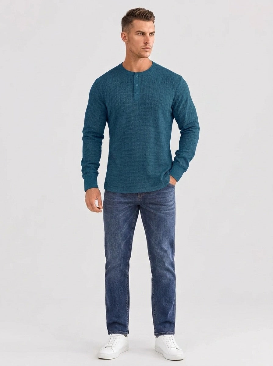 Henley Aviero Waffle Sweater - Blue