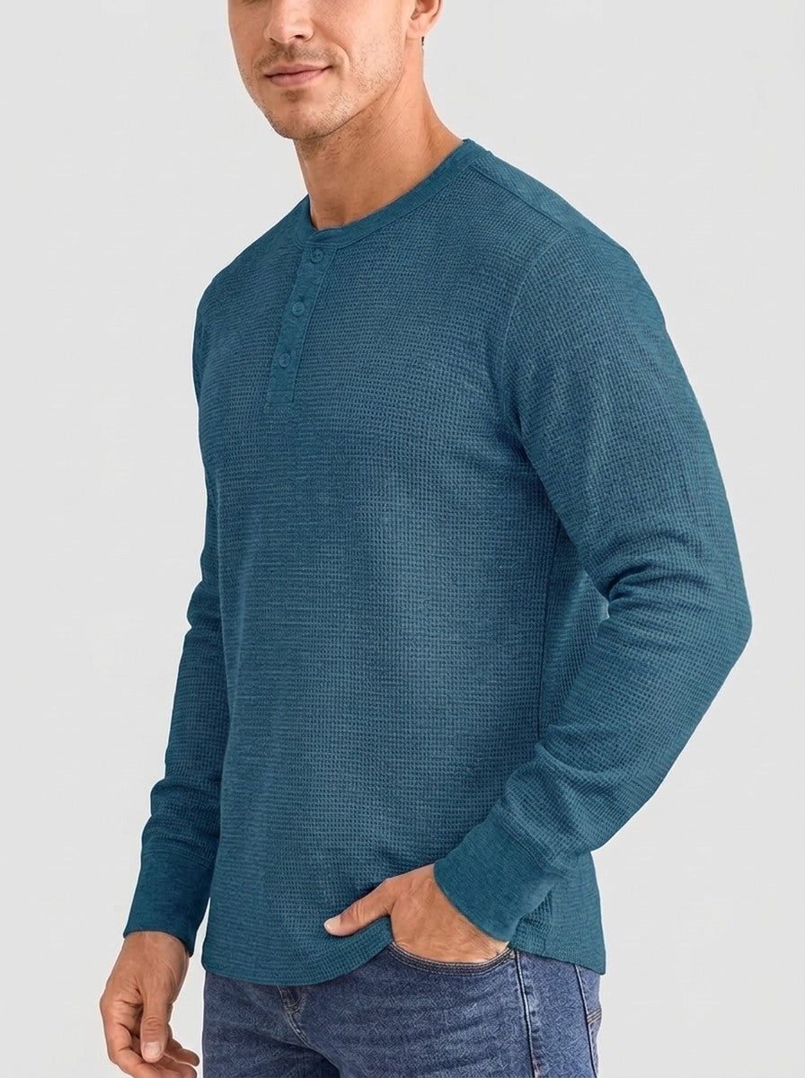 Henley Aviero Waffle Sweater - Blue