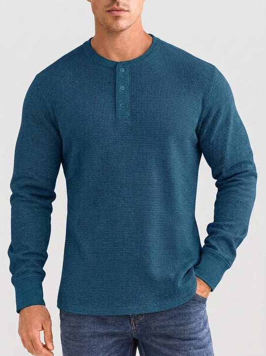 Henley Aviero Waffle Sweater - Blue