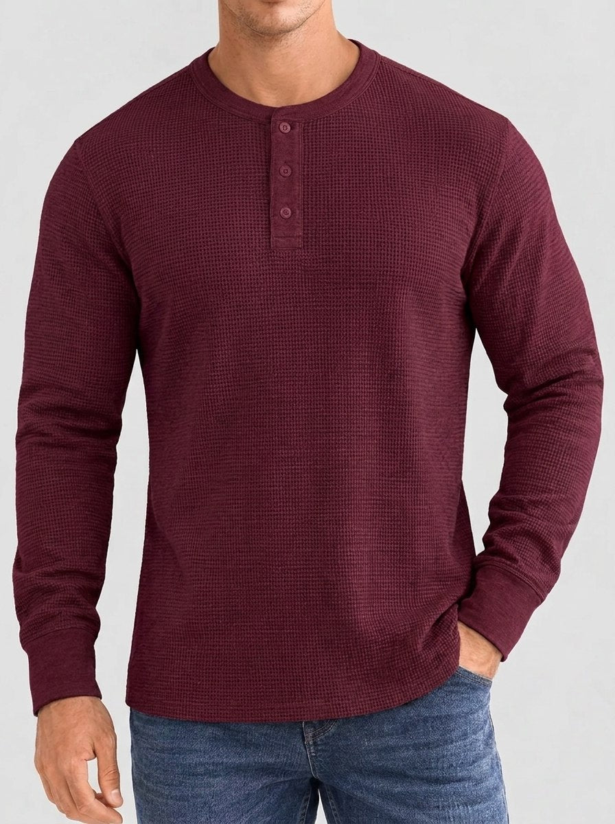 Henley Aviero Waffle Sweater - Burgundy