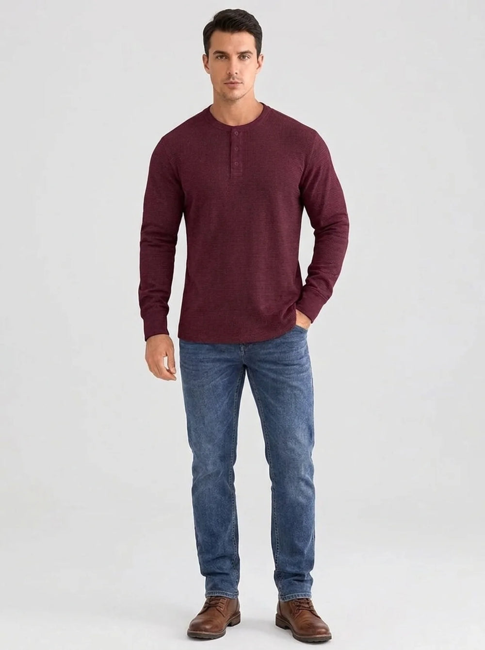 Henley Aviero Waffle Sweater - Burgundy