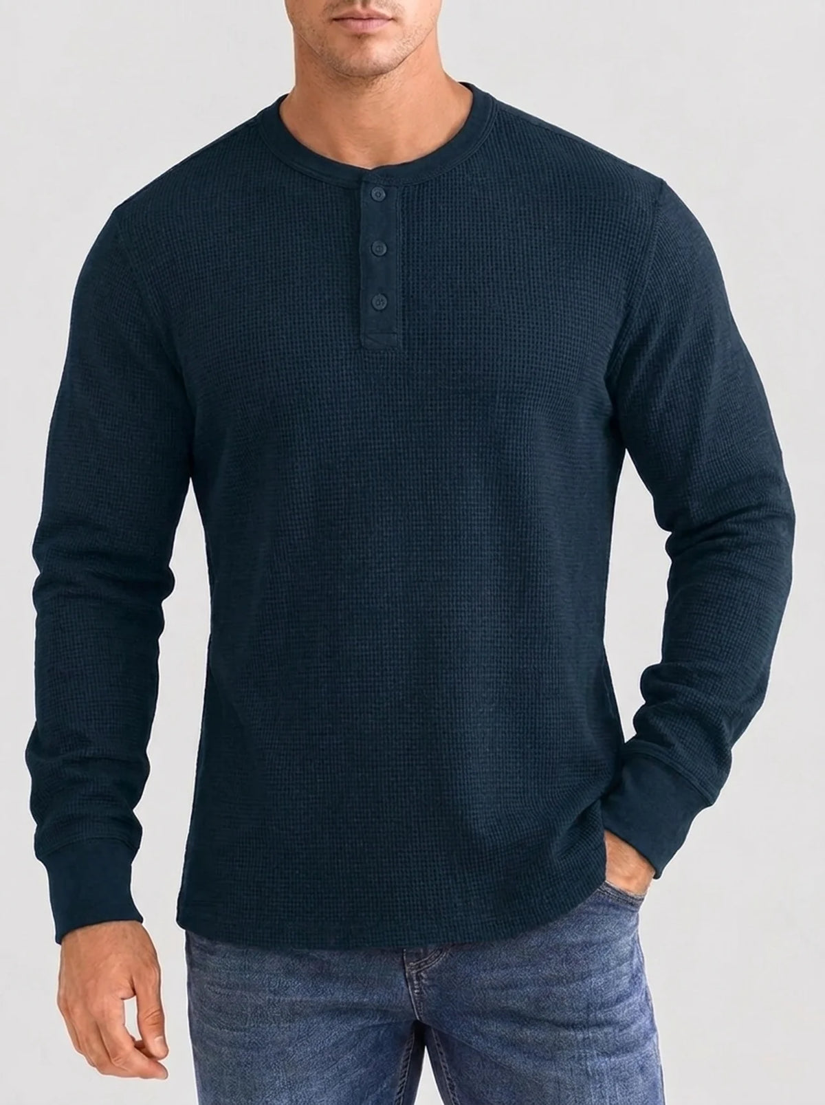 Henley Aviero Waffle Sweater - Dark Blue
