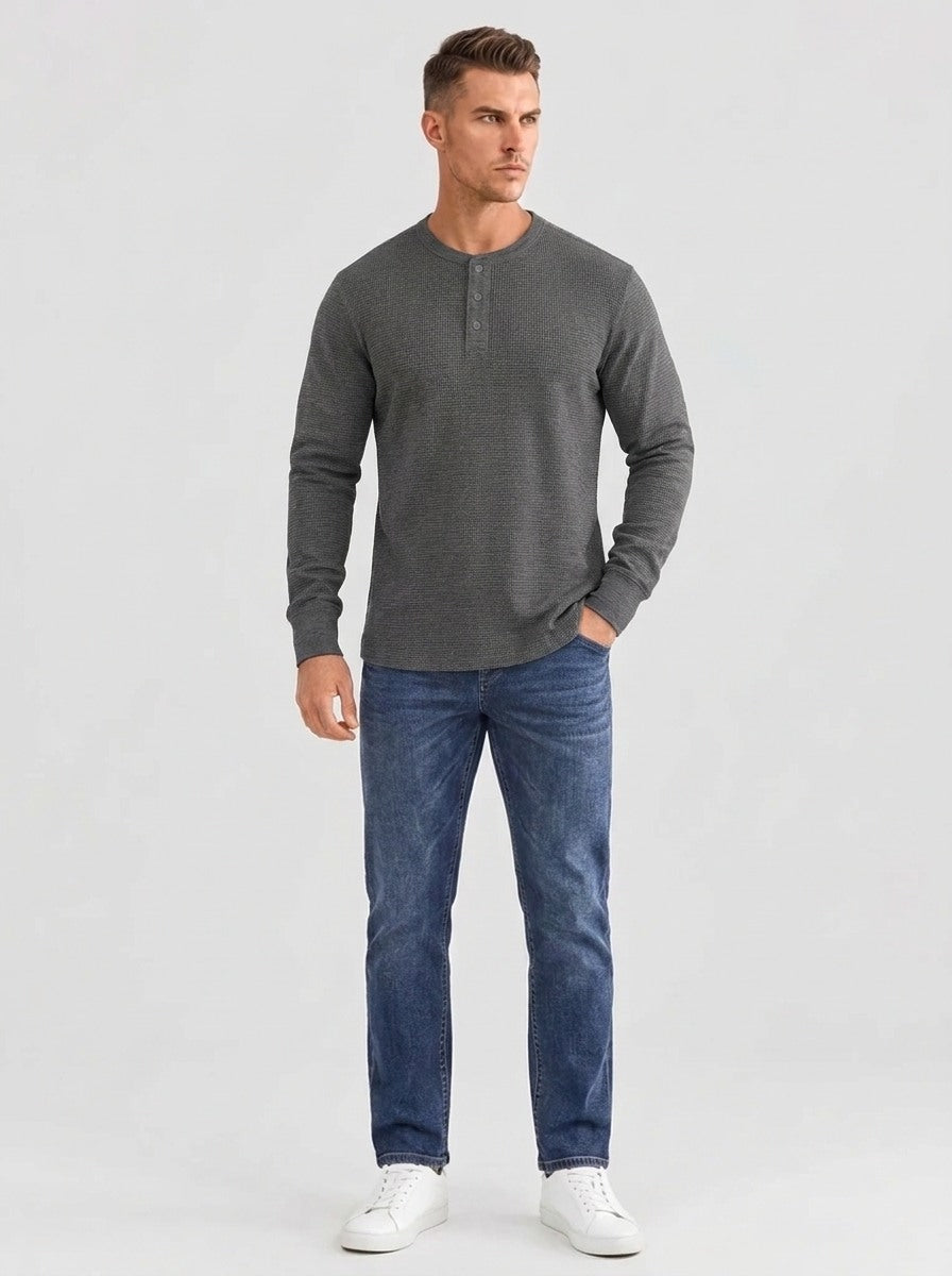 Henley Aviero Waffle Sweater - Dark Grey