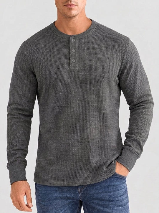 Henley Aviero Waffle Sweater - Dark Grey