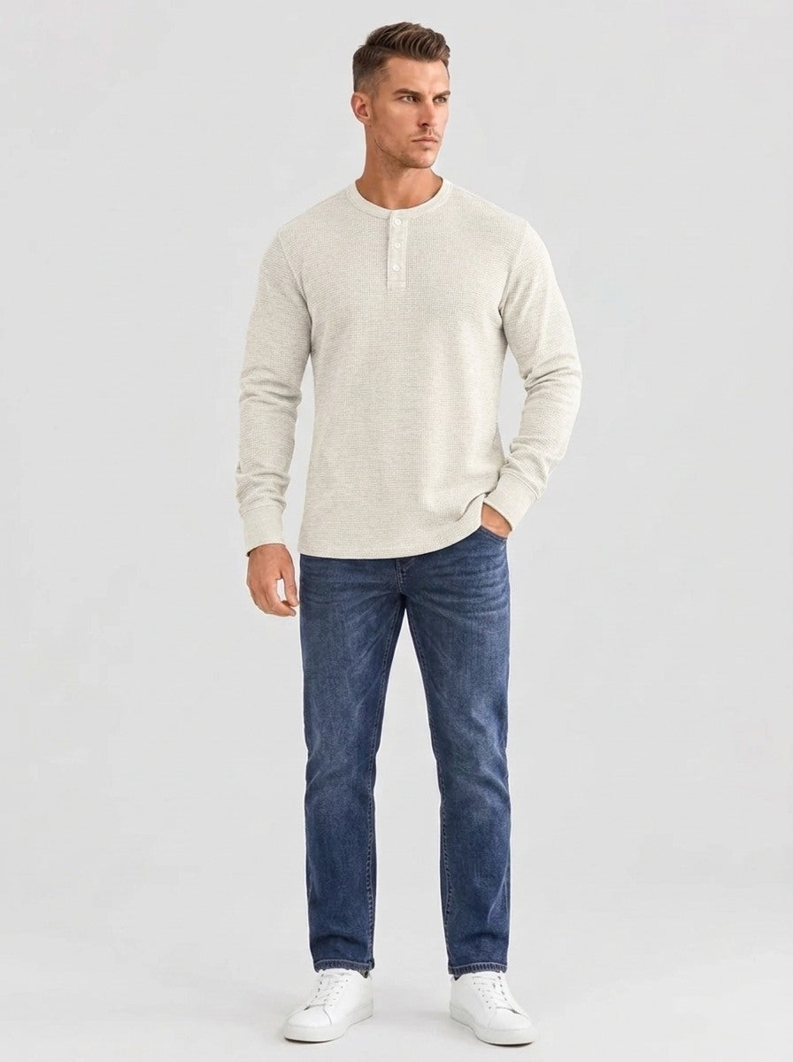Henley Aviero Waffle Sweater - White