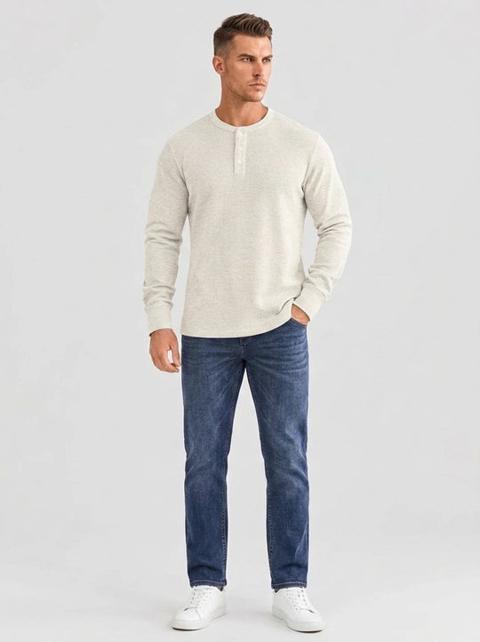 Henley Aviero Waffle Sweater - White