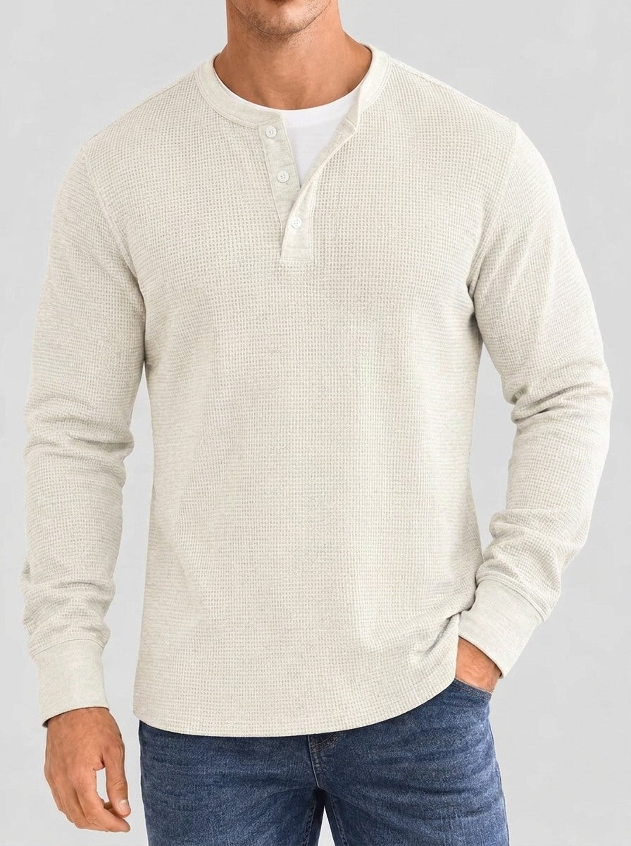 Henley Aviero Waffle Sweater - White