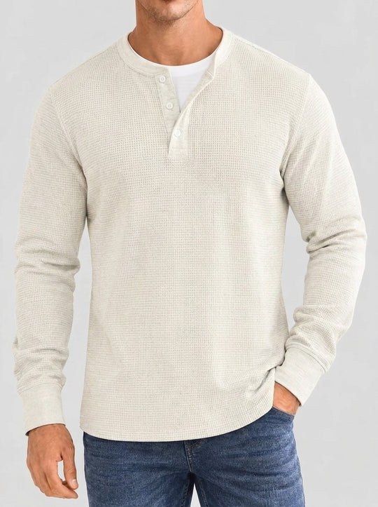Henley Aviero Waffle Sweater - White